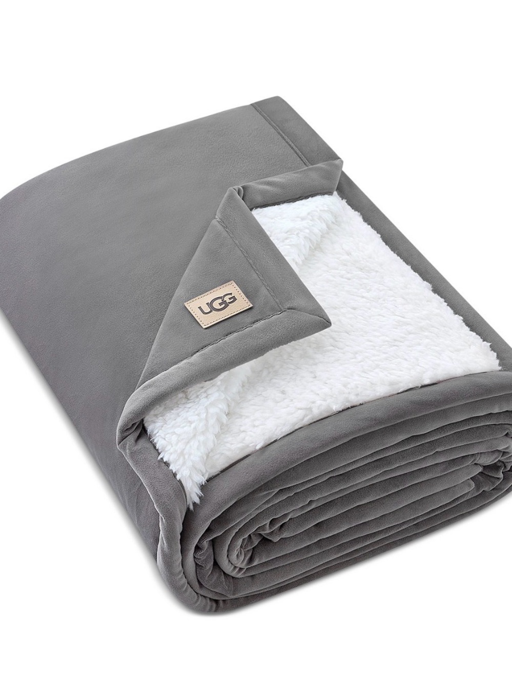 UGG bliss charcoal Gray and White Plush Sherpa Throw Blanket